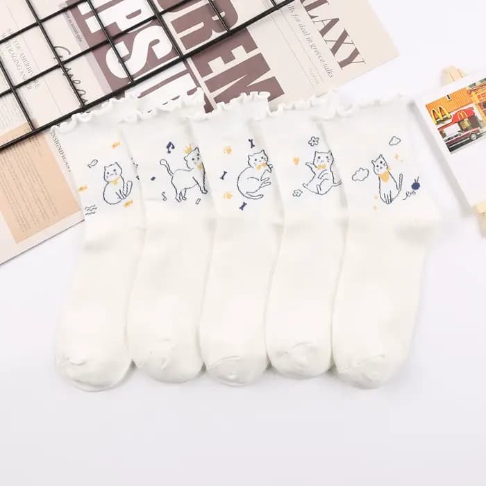 Chaussettes mi-tube Kawai Lazy Cat pour femmes