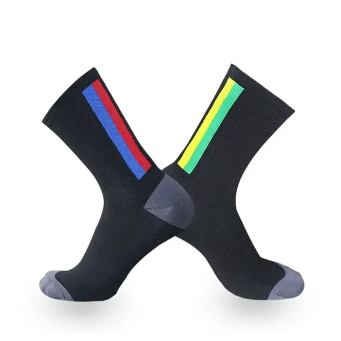 Compétition professionnelle avec rayures colorées chaussettes de cyclisme hommes femmes vélo de route en plein air vélo de course Sport chaussettes de course
