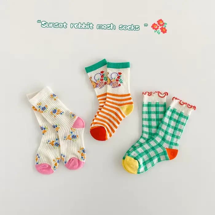 Chaussettes rayées en maille pour enfants, chaussettes confortables pour bébé, mollet pour enfants, garçons et filles, printemps, 3 paires par sac