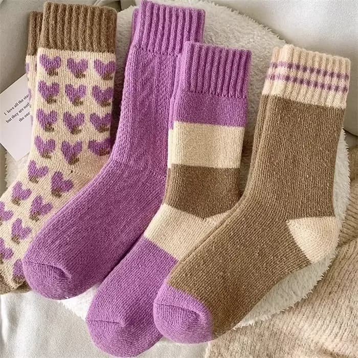 4 paires de luxueux chaussettes en tricot coeur violet – douces, chaudes et confortables pour l'automne et l'hiver – Chaussettes tendance pour femmes