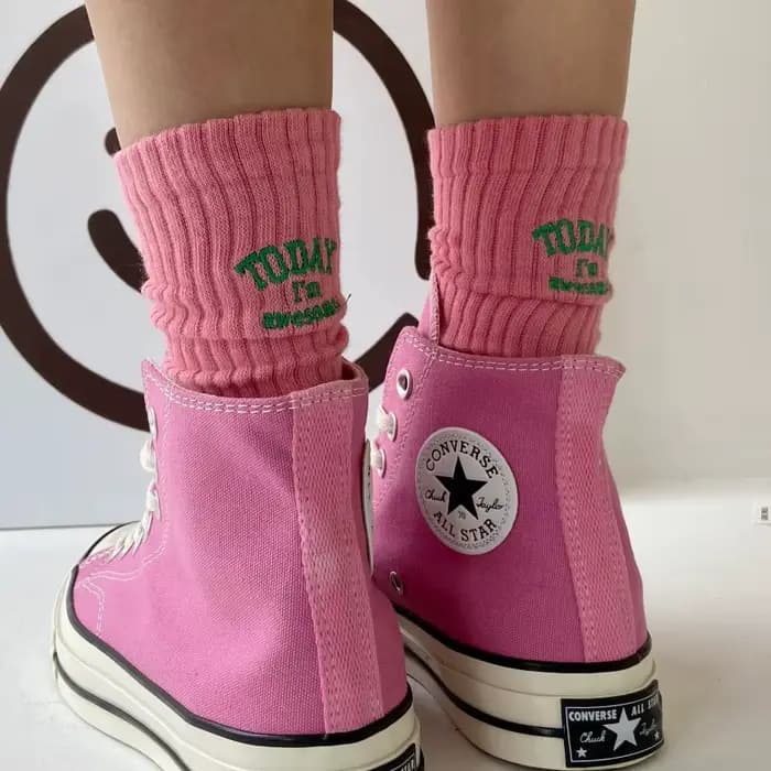 Chaussettes drôles coton broderie lettre aujourd'hui je suis génial japon coréen