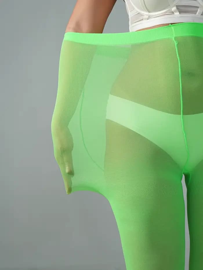 1 paire de collants transparents verts pour femmes