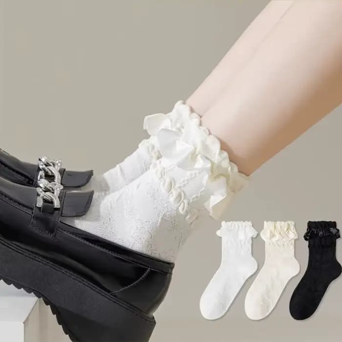 Ensemble de chaussettes en dentelle Lolita pour femmes