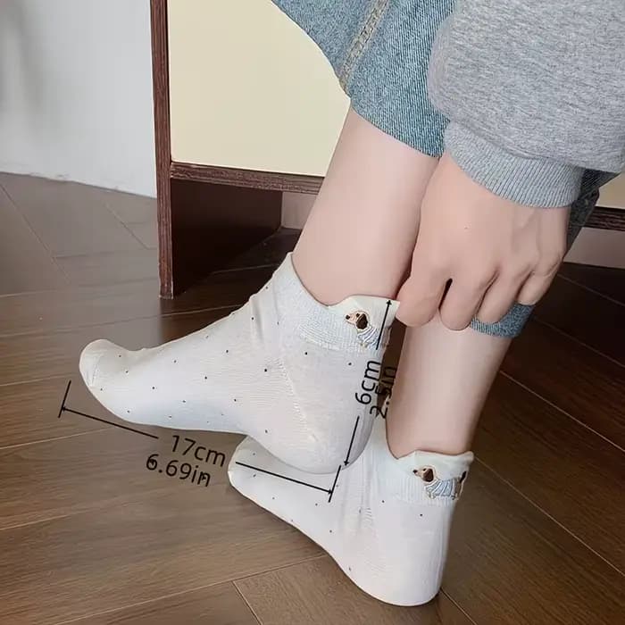 6 paires de chaussettes courtes colorées pour femmes, motif teckel de dessin animé, respirantes et confortables avec étiquettes d'identification, adaptées aux chaussettes fines d'été pour femmes, chau