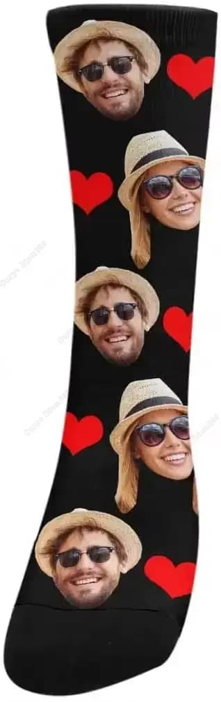 Photo personnalisée Couple petite amie visage chaussettes amour coeur équipage