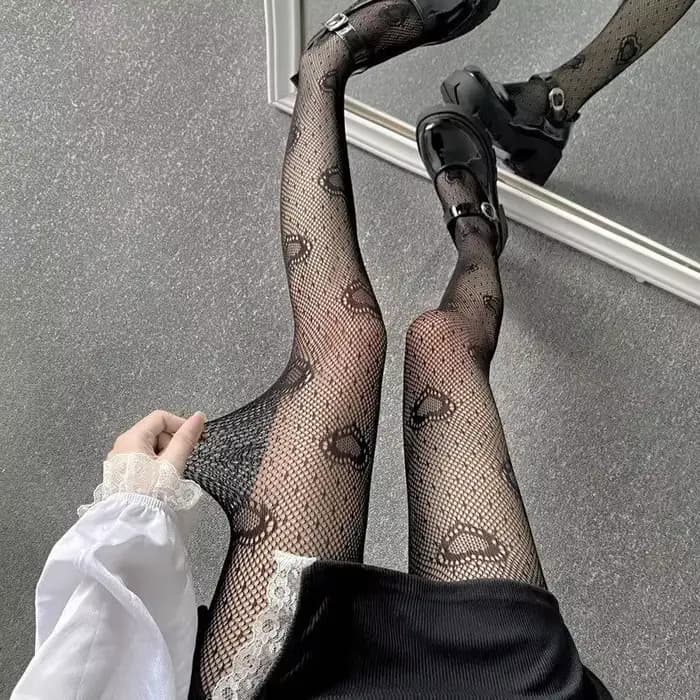Coeur maille fille collants bas blanc résille
