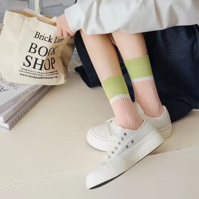 Chaussettes longues en coton rose doux pour femmes, quatre saisons, série Forest, princesse, fille, mi-tube, chaussette à rayures, mode