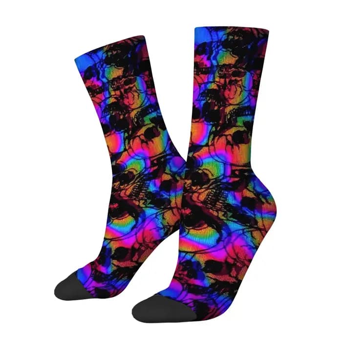 Harajuku rétro psychédélique coloré crâne foncé imprimé chaussettes pour hommes roman rue tendance style cyberpunk chaussettes décontractées cadeau de fête