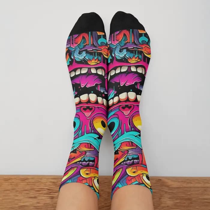 1 paire Hip Hop rétro violet monstre fou hommes chaussettes de Compression Harajuku sans couture imprimé drôle nouveauté Happy Crew chaussette cadeau