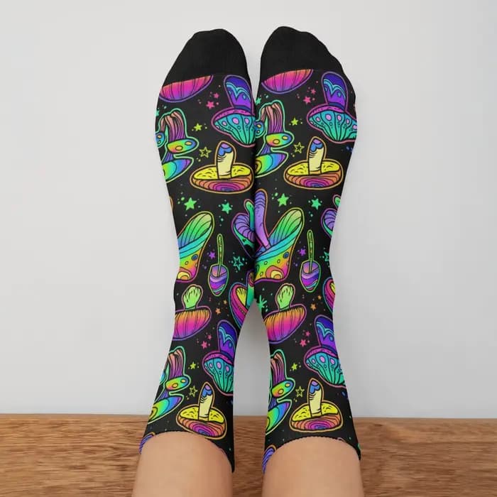 Chaussettes pour hommes à motif champignon dégradé néon
