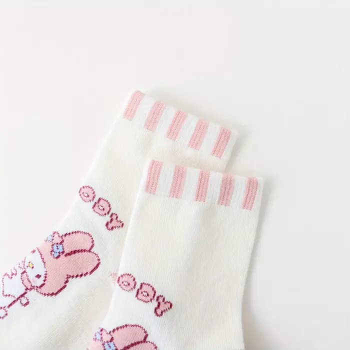 Chaussettes pour enfants Kawaii My Melody, lot de 5, chaussettes en coton doux pour filles, chaussettes respirantes pour enfants avec des dessins mignons pour un usage quotidien