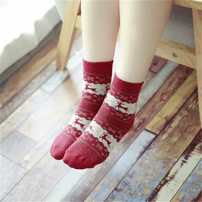 Chaussettes chaudes en laine pour femmes, jolies chaussettes de nuit à motifs d'élan moelleux pour dames, noël, animaux, pour dames et filles