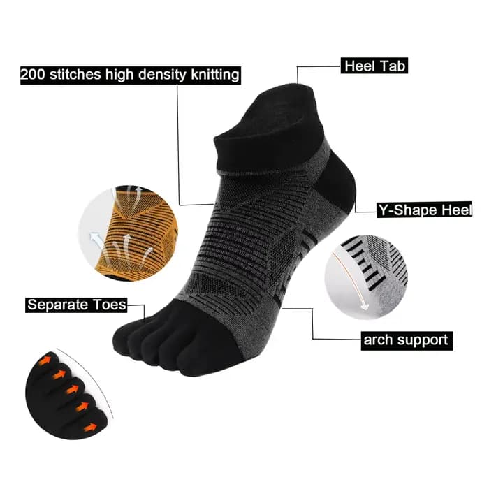 COOLMAX chaussettes de sport à cinq doigts bout Invisible course athlétique randonnée en plein air