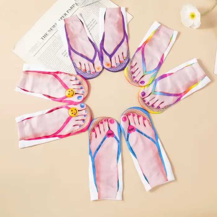4 paires de chaussettes tongs imprimées en 3D