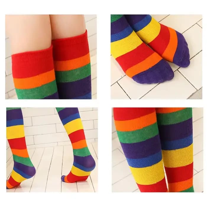 Chaussettes arc-en-ciel en coton doux à rayures colorées pour enfants