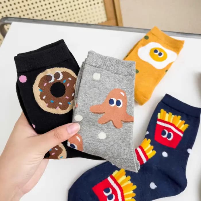 5 paires/pack femmes filles chaussettes mignon dessin animé nourriture coton
