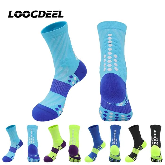 Loogdeel Colorblock Marathon Sport équipage chaussette pour homme femme adulte adolescent cyclisme Football chaussettes de Compression