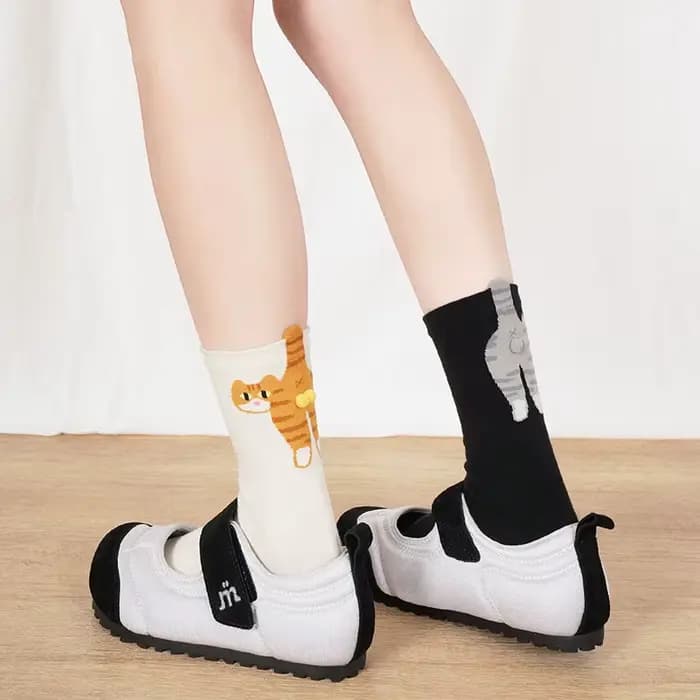 Cadeau pour les amoureux des chats : Chaussettes en coton pour femmes avec motif de chat de dessin animé
