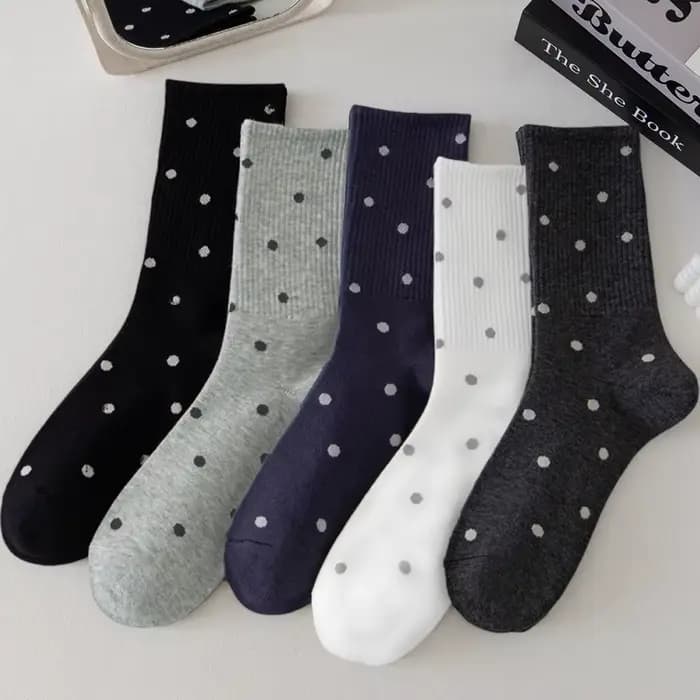 5 paires de chaussettes à semelle intermédiaire pour femmes, printemps/été, à pois, couleur classique noir et blanc, adaptées aux sports de plein air et aux loisirs