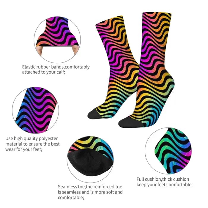 Chaussettes pour hommes à motif ondulé rétro psychédélique