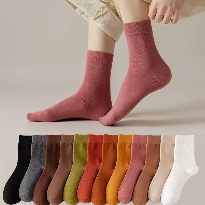 Chaussettes femme coton couleur unie automne printemps doux respirant