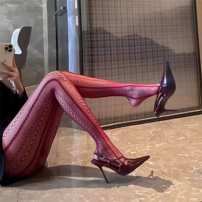 Collants noirs ajourés pour femmes, style rétro américain, en maille respirante, dentelle résille, effet transparent et sexy