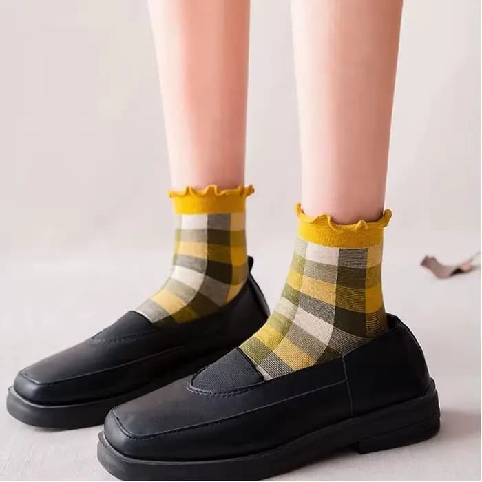 Chaussettes à carreaux en coton pour femmes