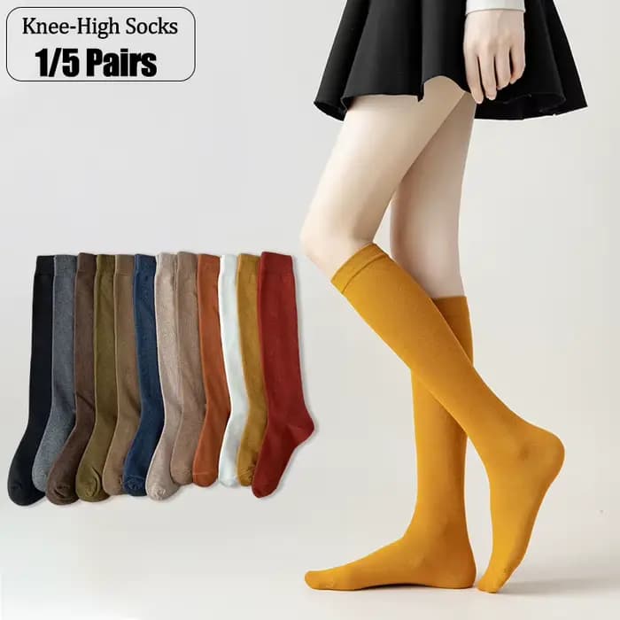 Chaussettes longues pour femmes, bas en coton biologique, couleur unie, chaudes, hautes jusqu'à la cuisse, pour dames et jeunes filles, mode streetwear, chaussettes décontractées au genou, style Haraj
