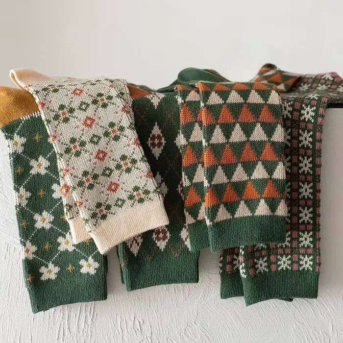 5 paires de chaussettes mi-mollet pour femmes avec imprimé automne hiver longues