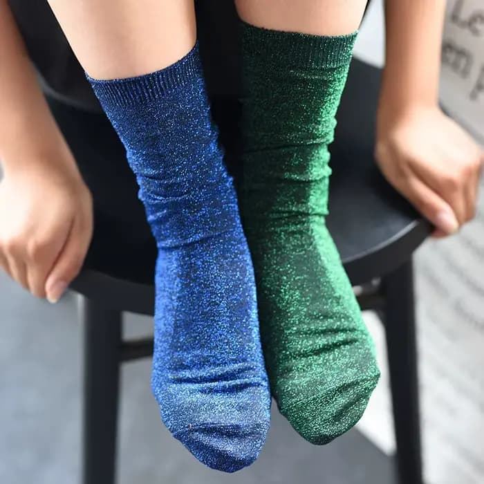 Chaussettes en soie dorée et argentée pour femmes