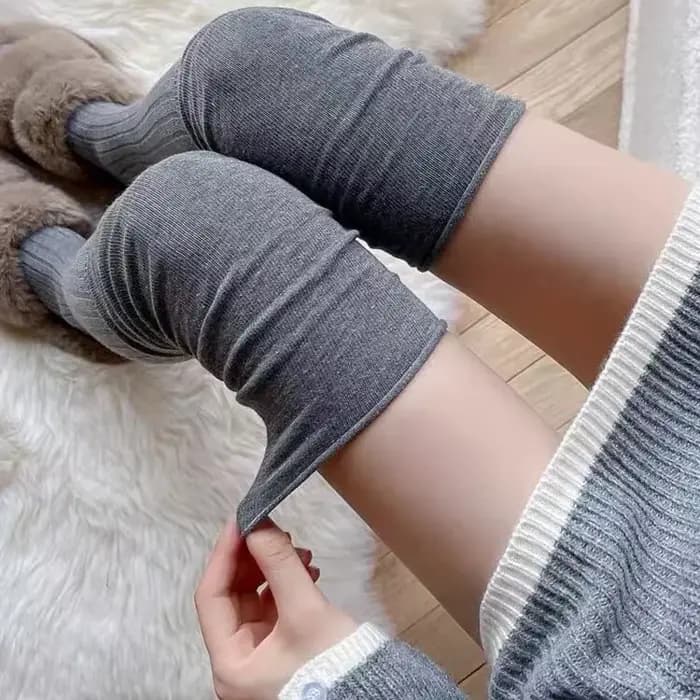 Bas de cuisse hauts pour femmes, chaussettes longues, sur le genou, thermique, chaud, coton, tube haut, leggings, monochromatique, document, femme, chimdécontracté