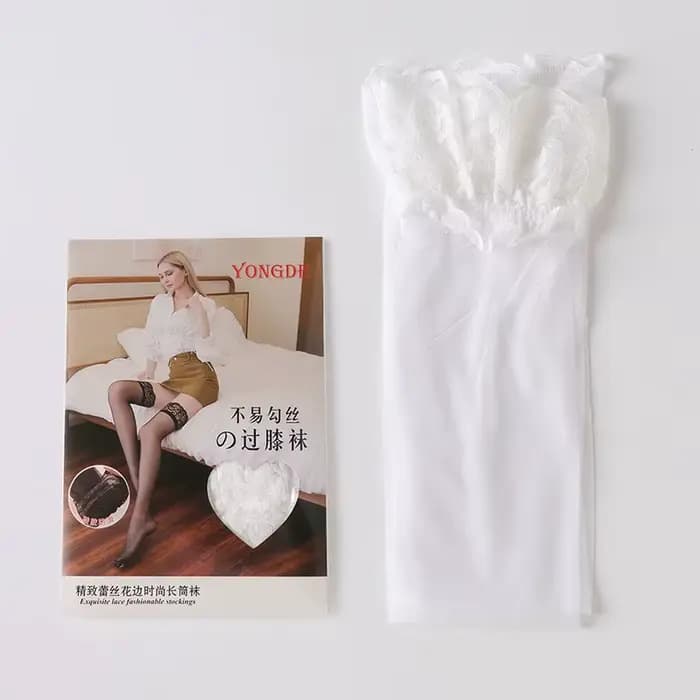 Mode dames Sexy sur le genou longues chaussettes femmes couleur unie douce filles cuisse haute bas gothique dentelle Legging chaussette