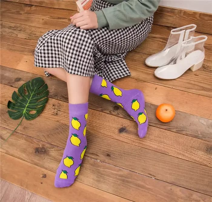 Femmes chaussettes drôle mignon dessin animé Fruits banane citron ananas avocat nourriture heureux japonais Harajuku