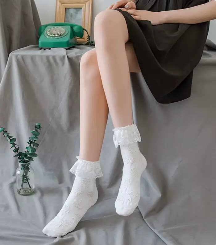Femme chaussettes Lolita Style noir blanc