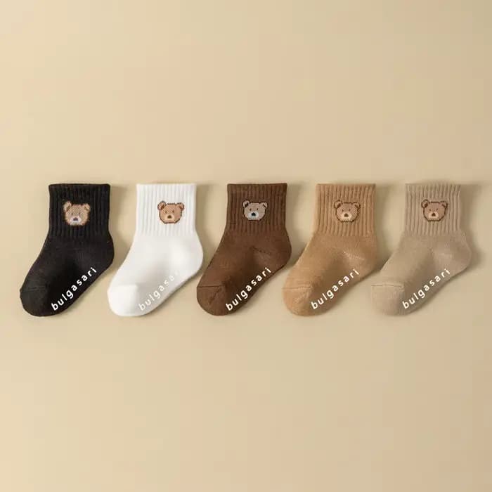 5 paires de chaussettes antidérapantes pour enfants avec imprimé ours mignon