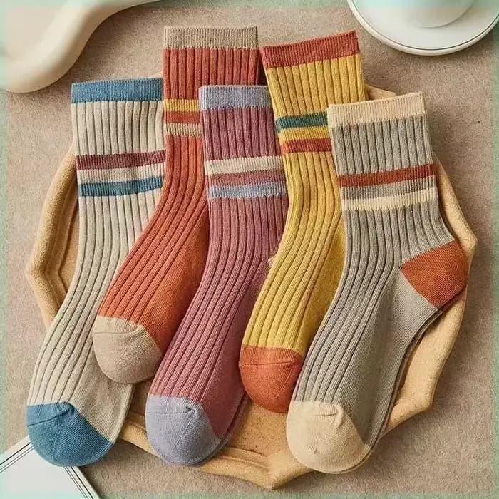 5 paires de chaussettes imprimées rayées pour femmes