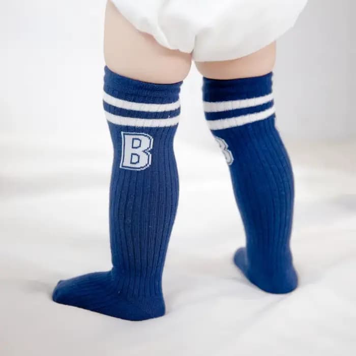 Chaussettes longues en coton avec lettre B pour bébé, chaussettes hautes pour nouveau-né, chaussettes chaudes pour garçon et fille, rayures à la mode, automne et hiver