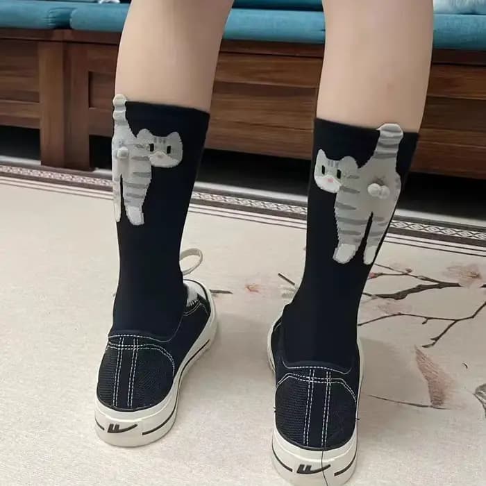 Cadeau pour les amoureux des chats : Chaussettes en coton pour femmes avec motif de chat de dessin animé