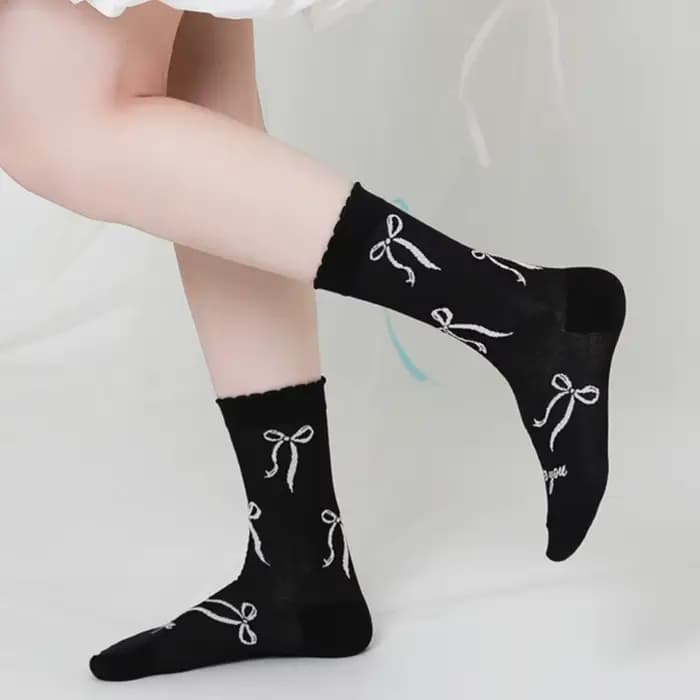 Chaussettes pour femmes style ballet, respirantes, tendance, couleur unie, printemps-été, mi-mollet, fines, en coton, avec nœud, vente en gros