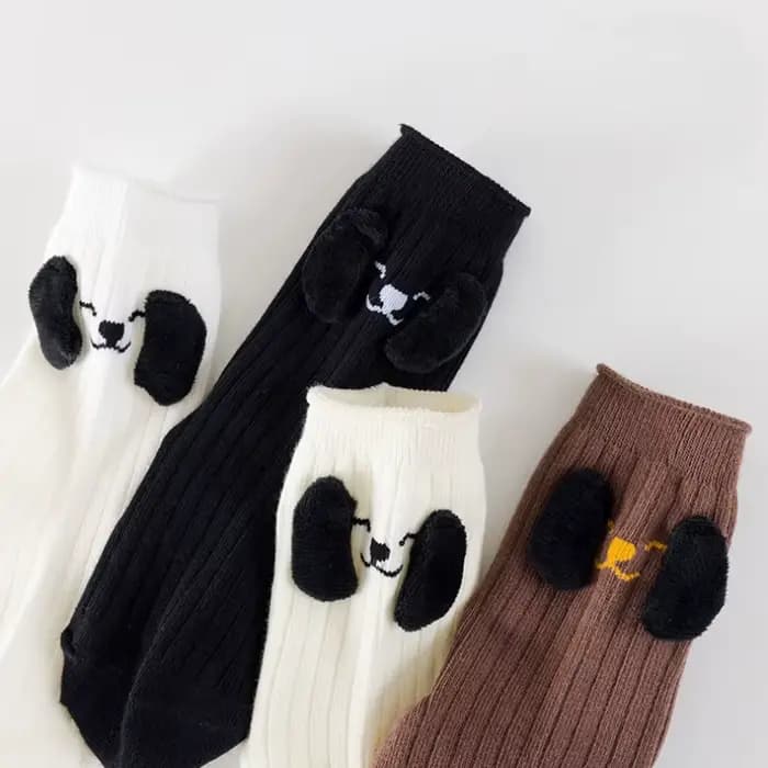 4 paires de chaussettes d'automne pour enfants de 1 à 12 ans, chaussettes tricotées en coton avec chien brodé de dessin animé mignon pour filles et garçons, chaussettes de sport scolaires