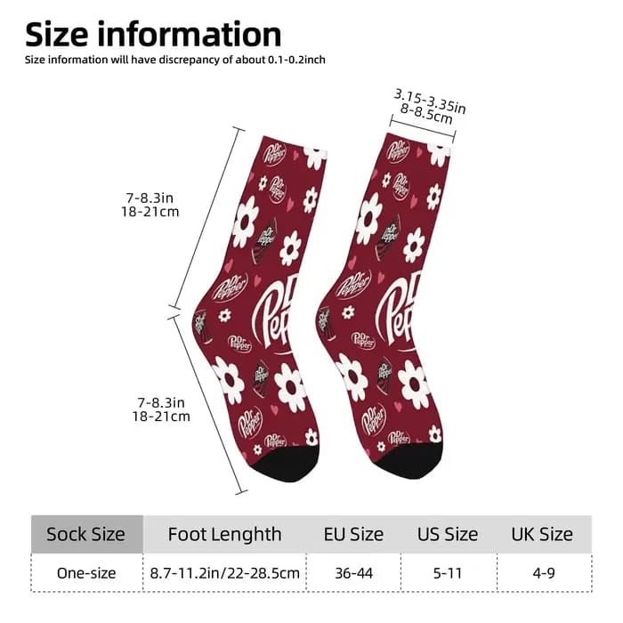1 paire de chaussettes amusantes Dr Pepper Soda Est 1885 Hip Hop