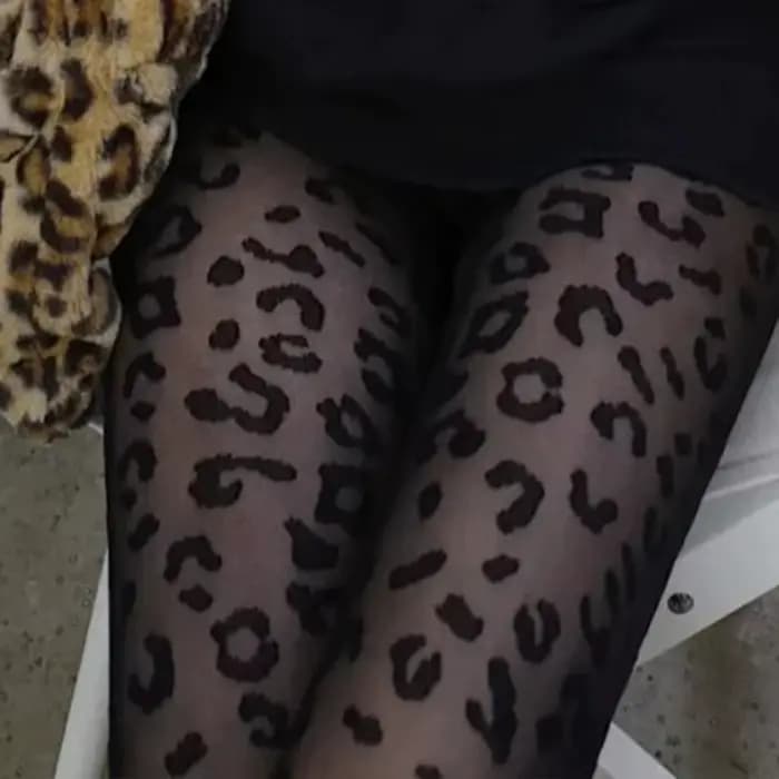 Sexy imprimé léopard européen rétro noir femmes collants en soie été mince transparent