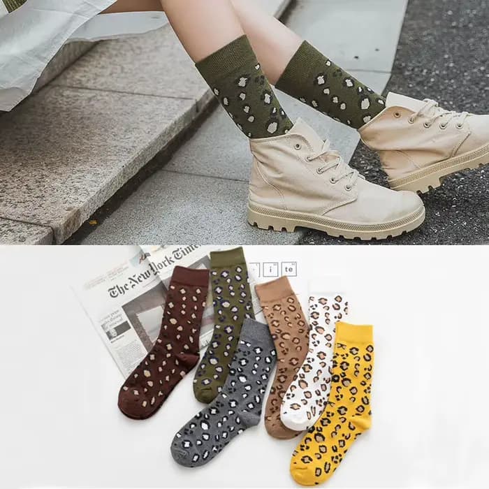 Chaussettes pour femmes, motif léopard, confortables, respirantes, en coton doux, polyvalentes, personnalisées, tube moyen, pour filles