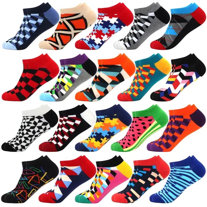 Chaussettes pour hommes 2026 : Nouveauté, design tendance, chaussettes bateau courtes d'été, qualité supérieure, motif géométrique, colorées, en coton pour hommes