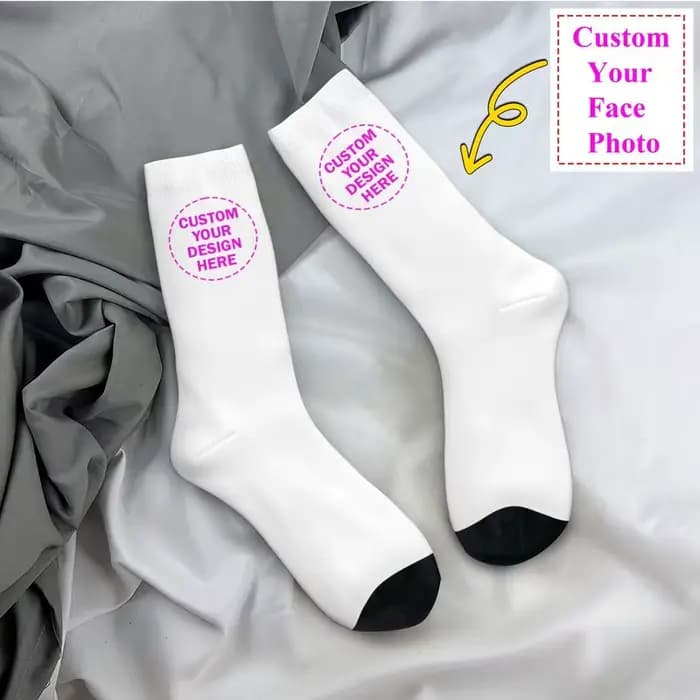 Personnalisez le Logo de la Photo personnalisé texte hommes femmes chaussettes d'équipage unisexe drôle concevoir vos