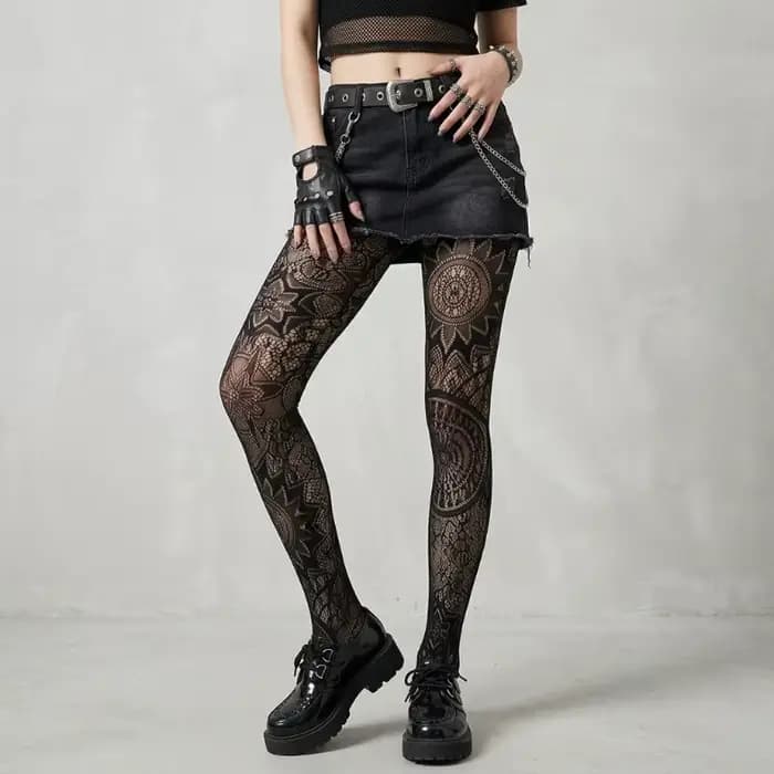 Nouveauté 2026 Collants résille rouges motif tournesol pour femme