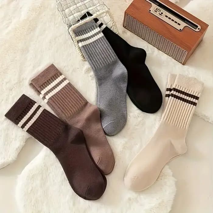5paris rétro doux rayure chaussettes élastique respirant coton