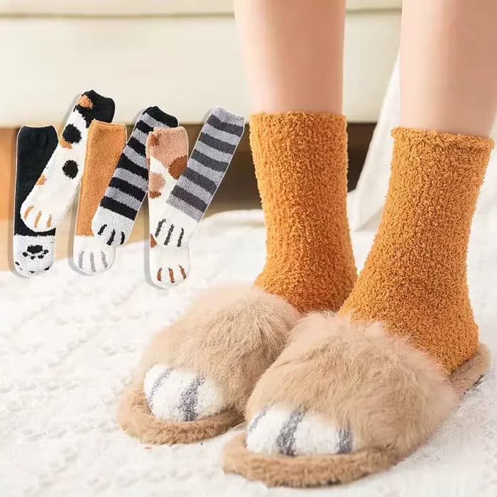 Femmes hiver chaud moelleux chaussettes mignon Animal griffe chat patte empreinte floue chaussettes femme épais corail polaire maison sol sommeil chaussettes
