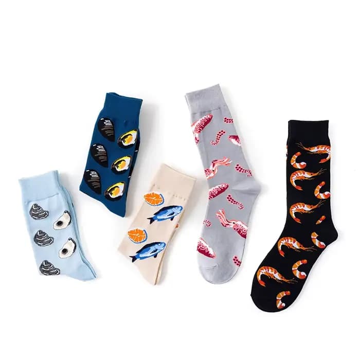 Harajuku chaussettes drôles nourriture fruits de mer actif crevettes calmar