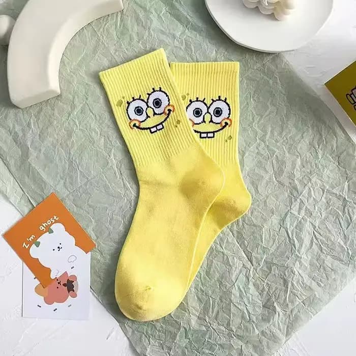 5 paires de chaussettes mi-mollet mignonnes Bob l'éponge, chaussettes de haute qualité pour hommes et femmes, en coton respirant, confortables, pour adultes et couples